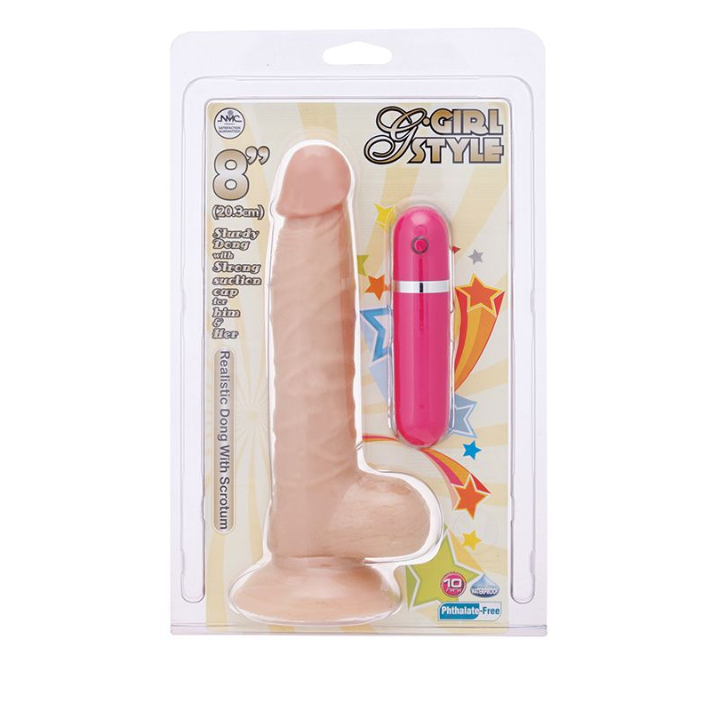 Купить телесный вибратор-реалистик на присоске g-girl style 8inch vibrating dong - 20,3 см. Image