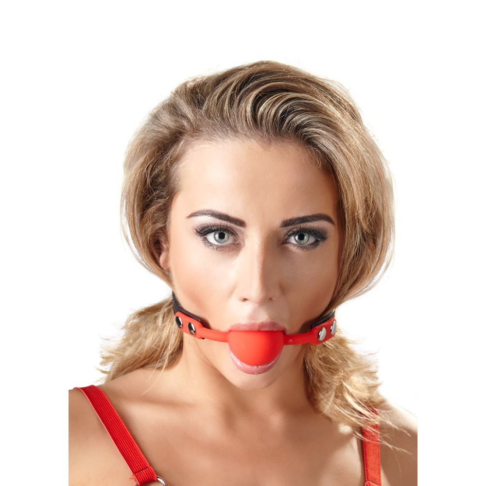 Купить силиконовый кляп-шар на чёрных ремешках red gag silicone Image