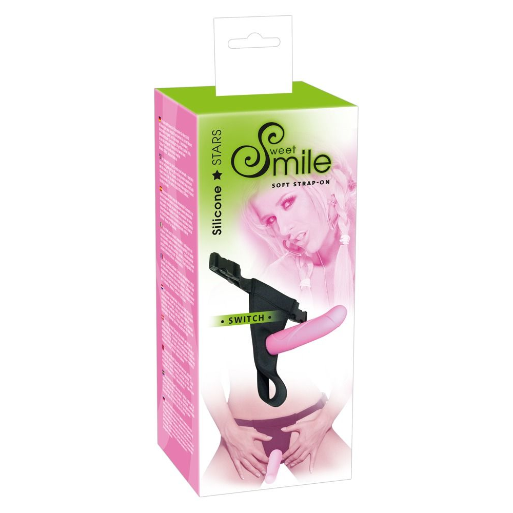 Купить розовый страпон на трусиках с регулируемыми бретелями smile - 16 см. Image