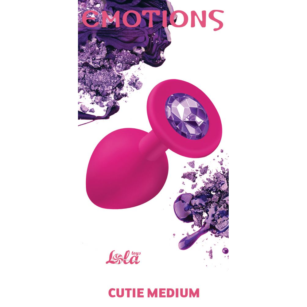 Купить средняя розовая анальная пробка emotions cutie medium с фиолетовым кристаллом - 8,5 см. Image