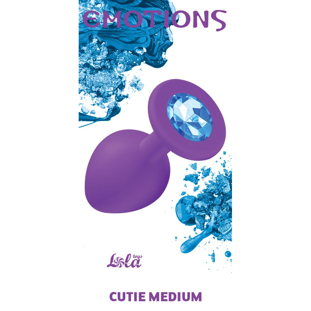 Купить средняя фиолетовая анальная пробка emotions cutie medium с голубым кристаллом - 8,5 см. Image