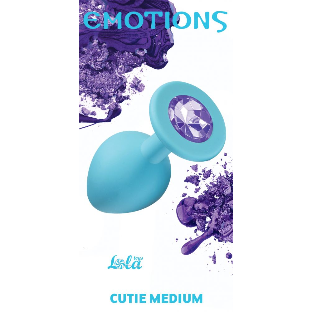 Купить средняя голубая анальная пробка emotions cutie medium с фиолетовым кристаллом - 8,5 см. Image