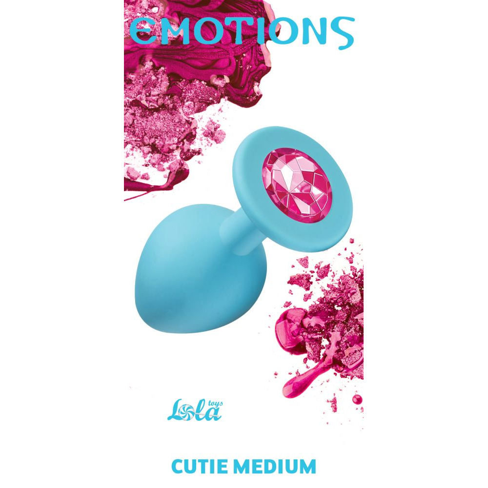 Купить средняя голубая анальная пробка emotions cutie medium с розовым кристаллом - 8,5 см. Image