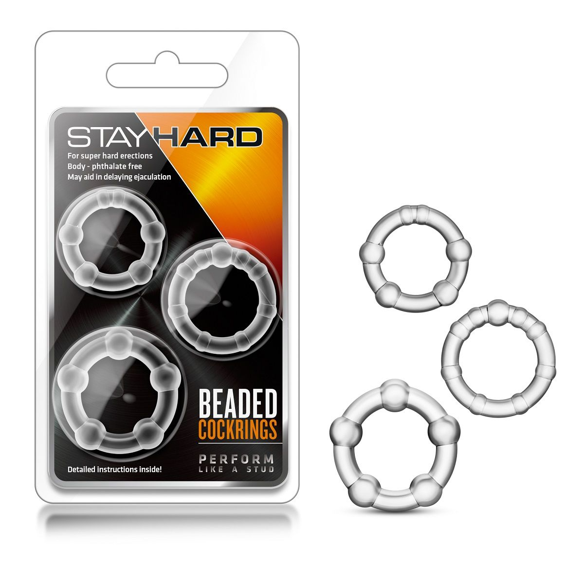 Купить набор из 3 прозрачных эрекционных колец stay hard beaded cockrings Image