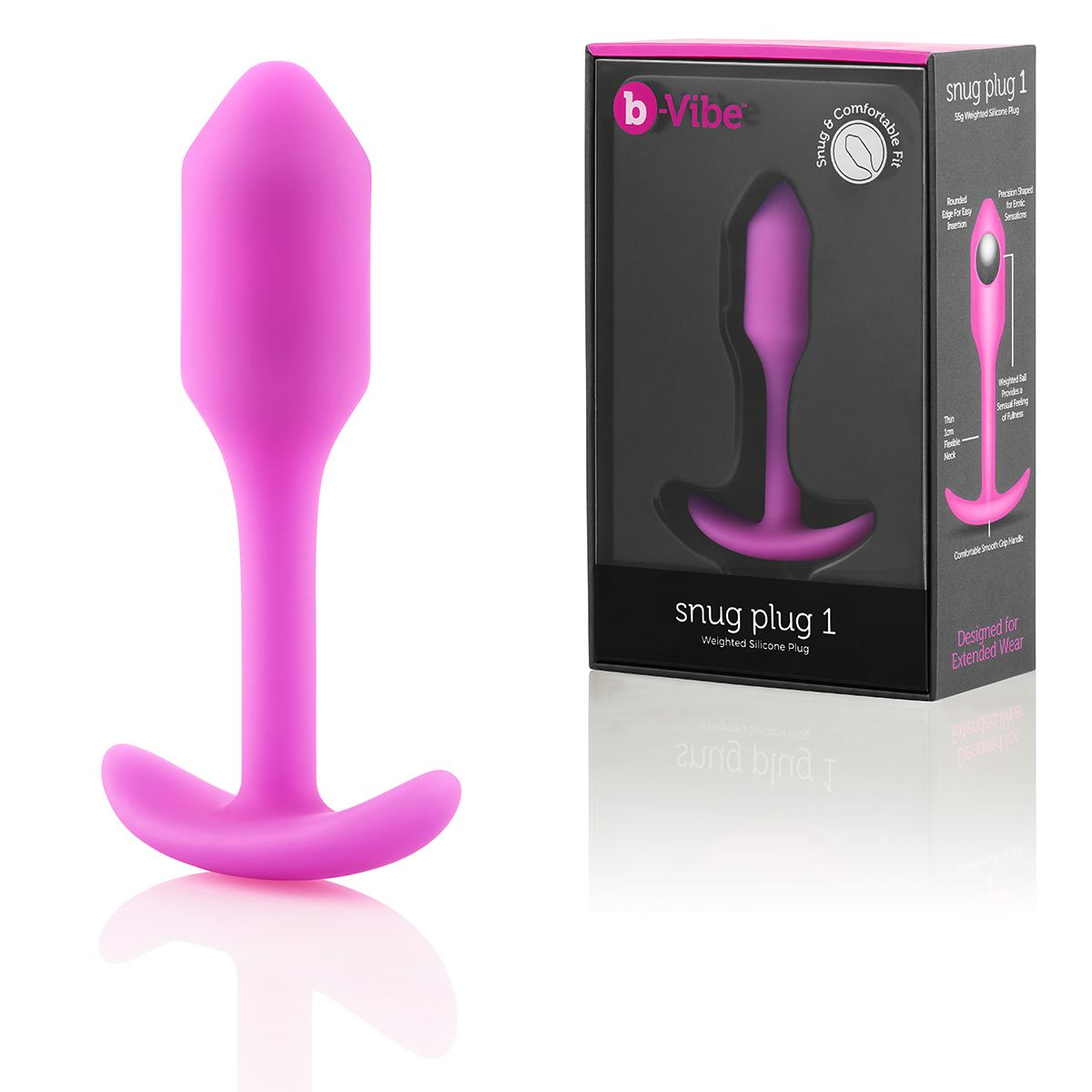 Купить розовая пробка для ношения b-vibe snug plug 1 - 9,4 см. Image