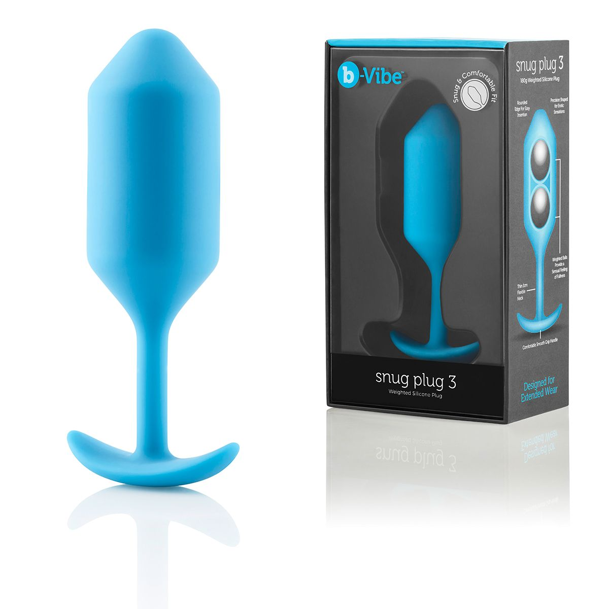 Купить голубая пробка для ношения b-vibe snug plug 3 - 12,7 см. Image