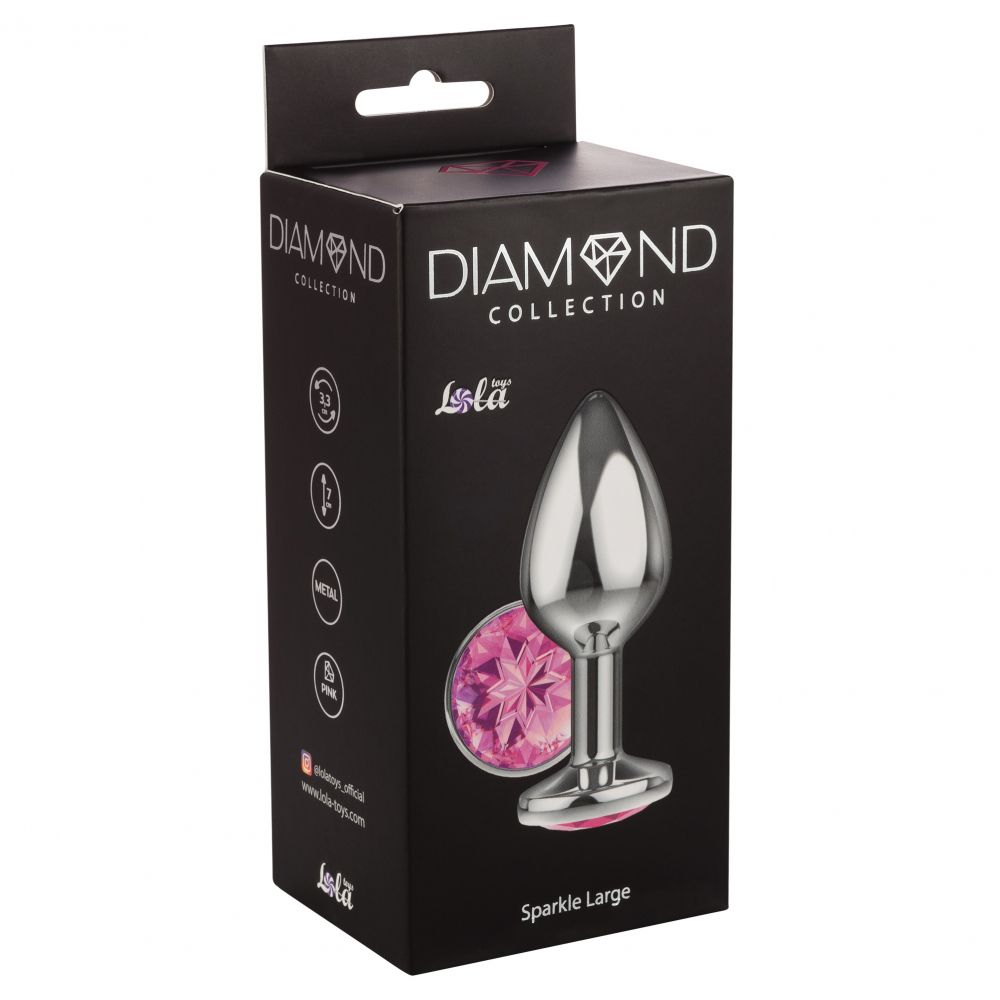 Купить большая серебристая анальная пробка diamond pink sparkle large с розовым кристаллом - 8 см. Image