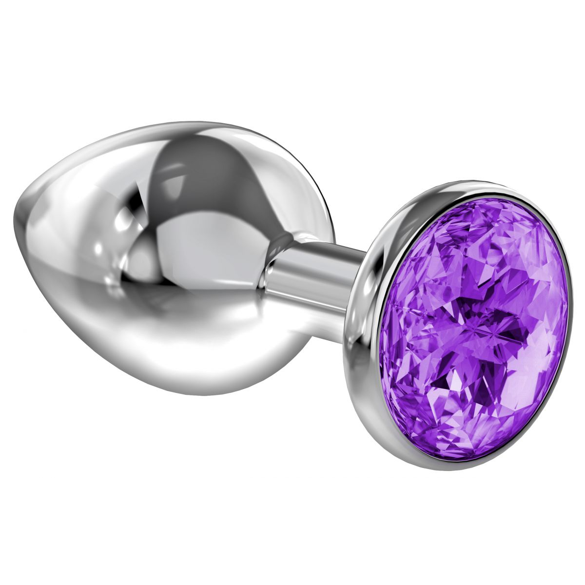 Купить большая серебристая анальная пробка diamond purple sparkle large с фиолетовым кристаллом - 8 см. Image