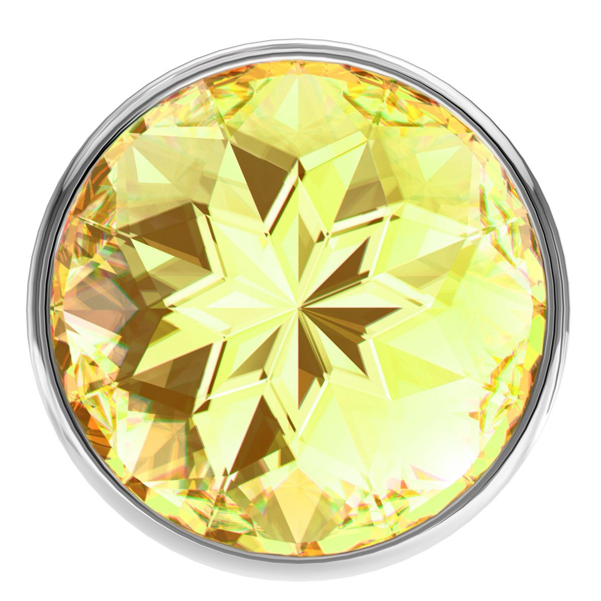 Купить малая серебристая анальная пробка diamond yellow sparkle small с жёлтым кристаллом - 7 см. Image