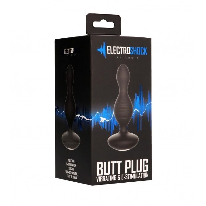 Купить чёрная анальная пробка с электростимуляцией e-stimulation vibrating buttplug - 14 см. Image