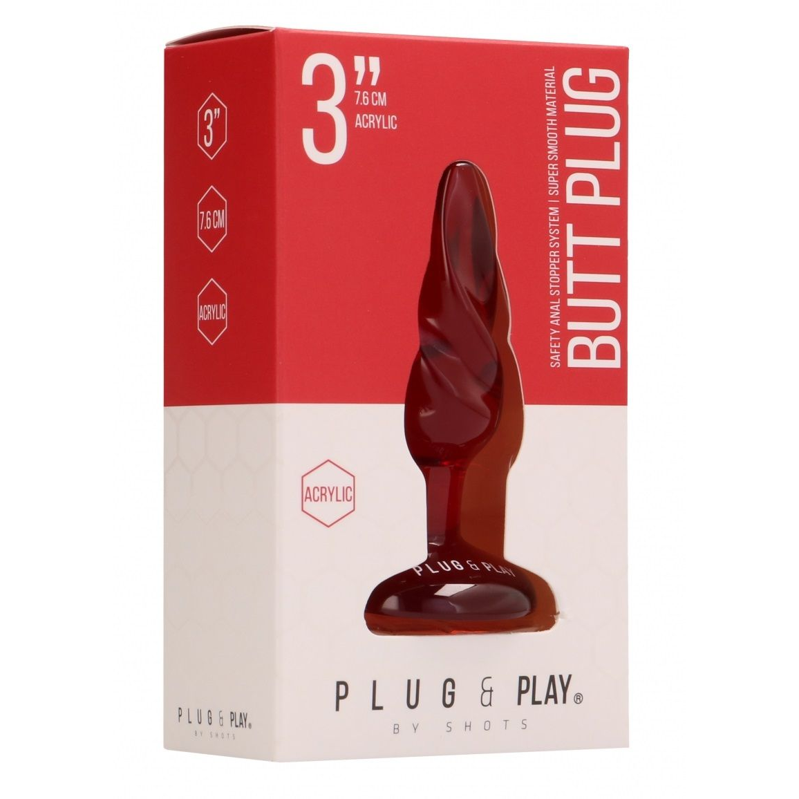 Купить красная анальная пробка butt plug rounded 3 inch - 7,6 см. Image