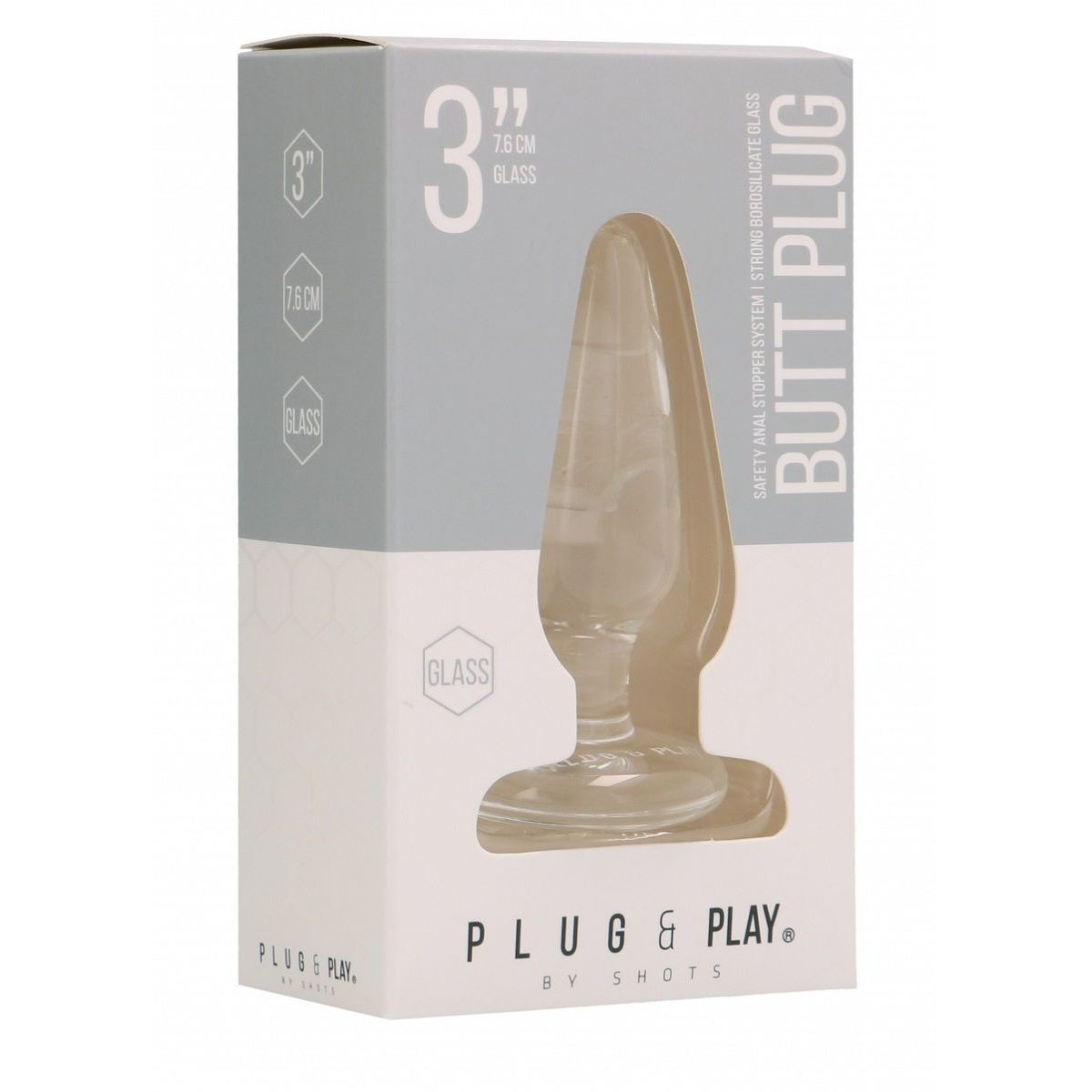 Купить прозрачная анальная пробка butt plug basic 3 inch - 7,6 см. Image