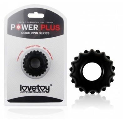 Купить чёрное эрекционное кольцо power plus cockring с выступами Image