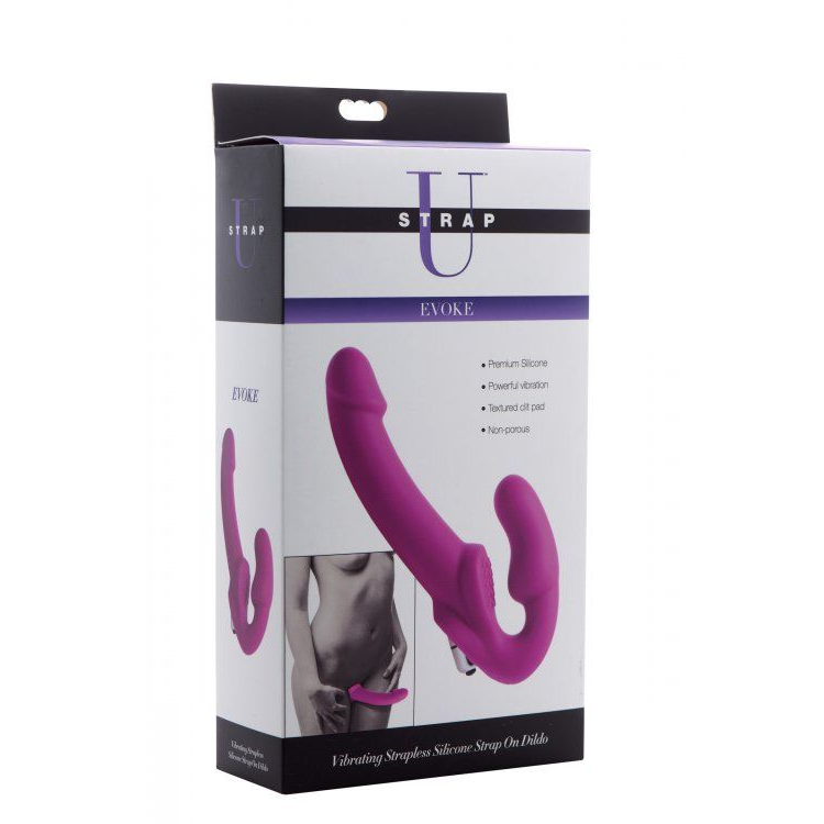 Купить ярко-розовый безремневой вибрострапон evoke vibrating strapless silicone strap-on dildo Image