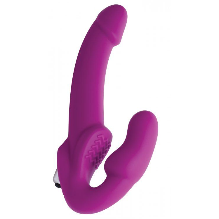 Купить ярко-розовый безремневой вибрострапон evoke vibrating strapless silicone strap-on dildo Image