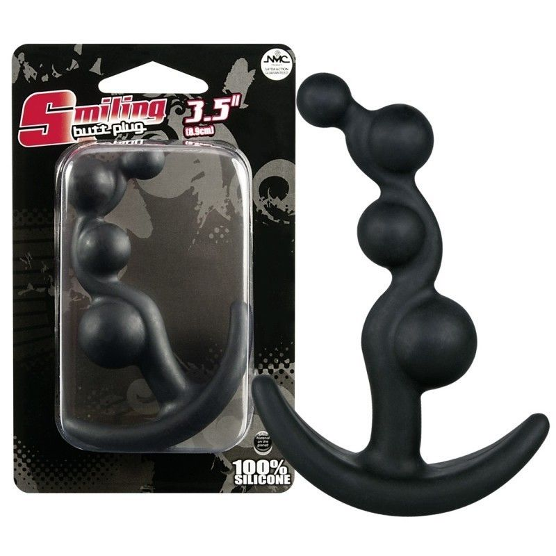 Купить чёрный анальный стимулятор с шариками smiling butt plug - 8,9 см. Image