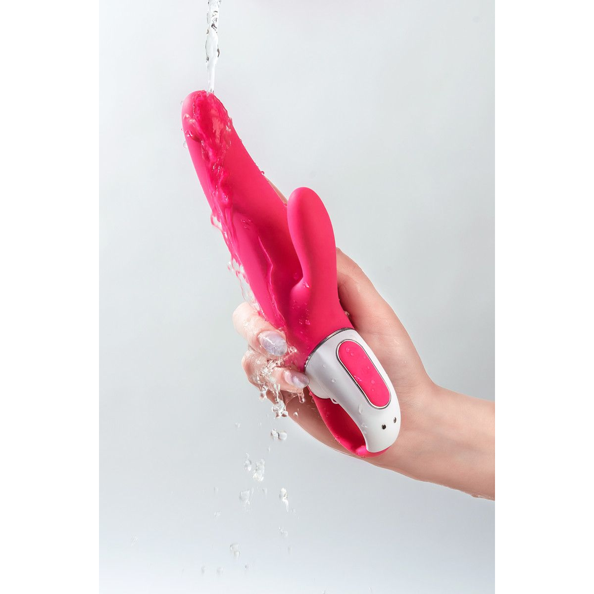 Купить ярко-розовый вибратор  satisfyer mr. rabbit с клиторальным отростком - 22,1 см. Image